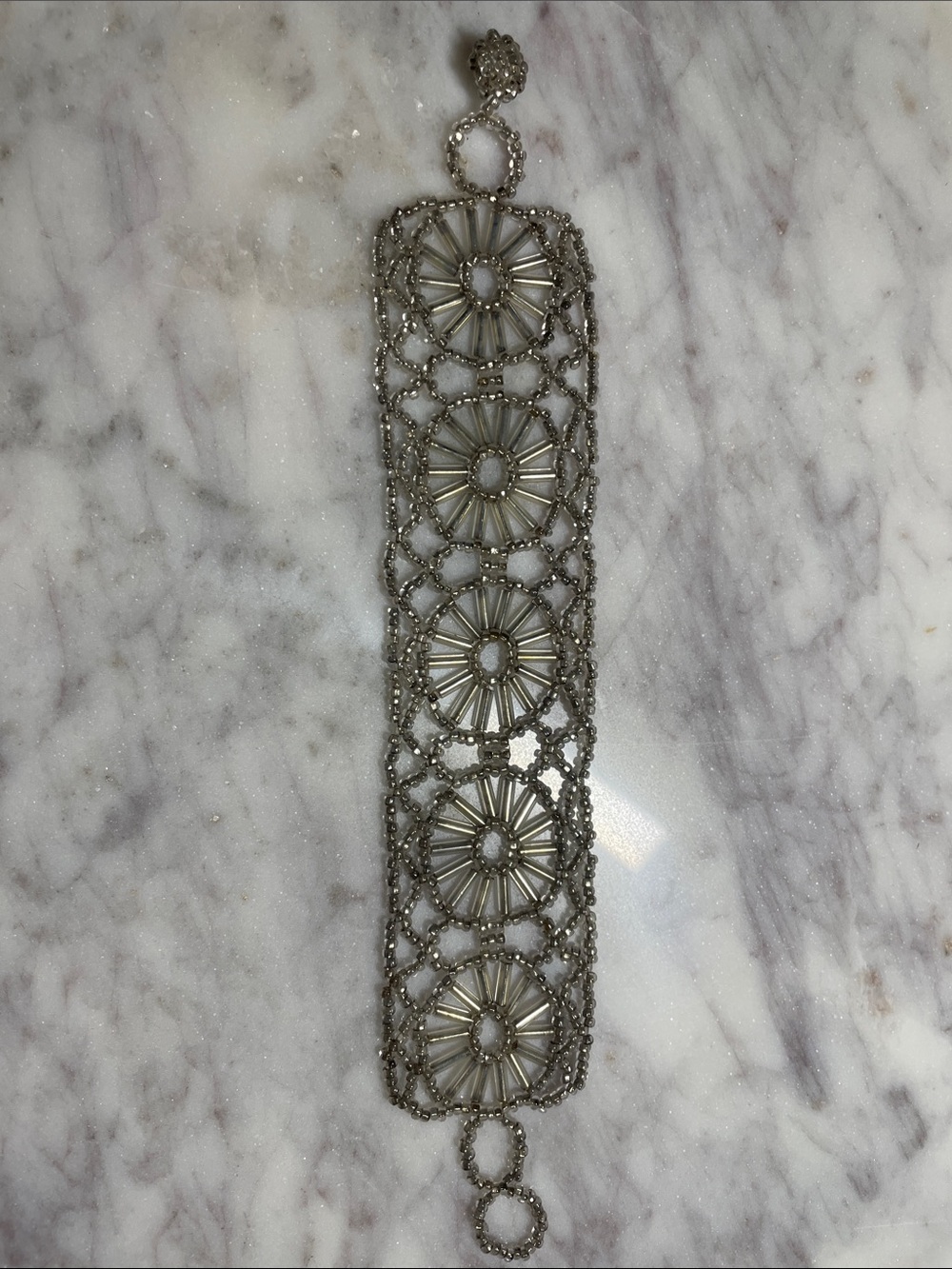 Silver Colored Beaded Floral Bracelet